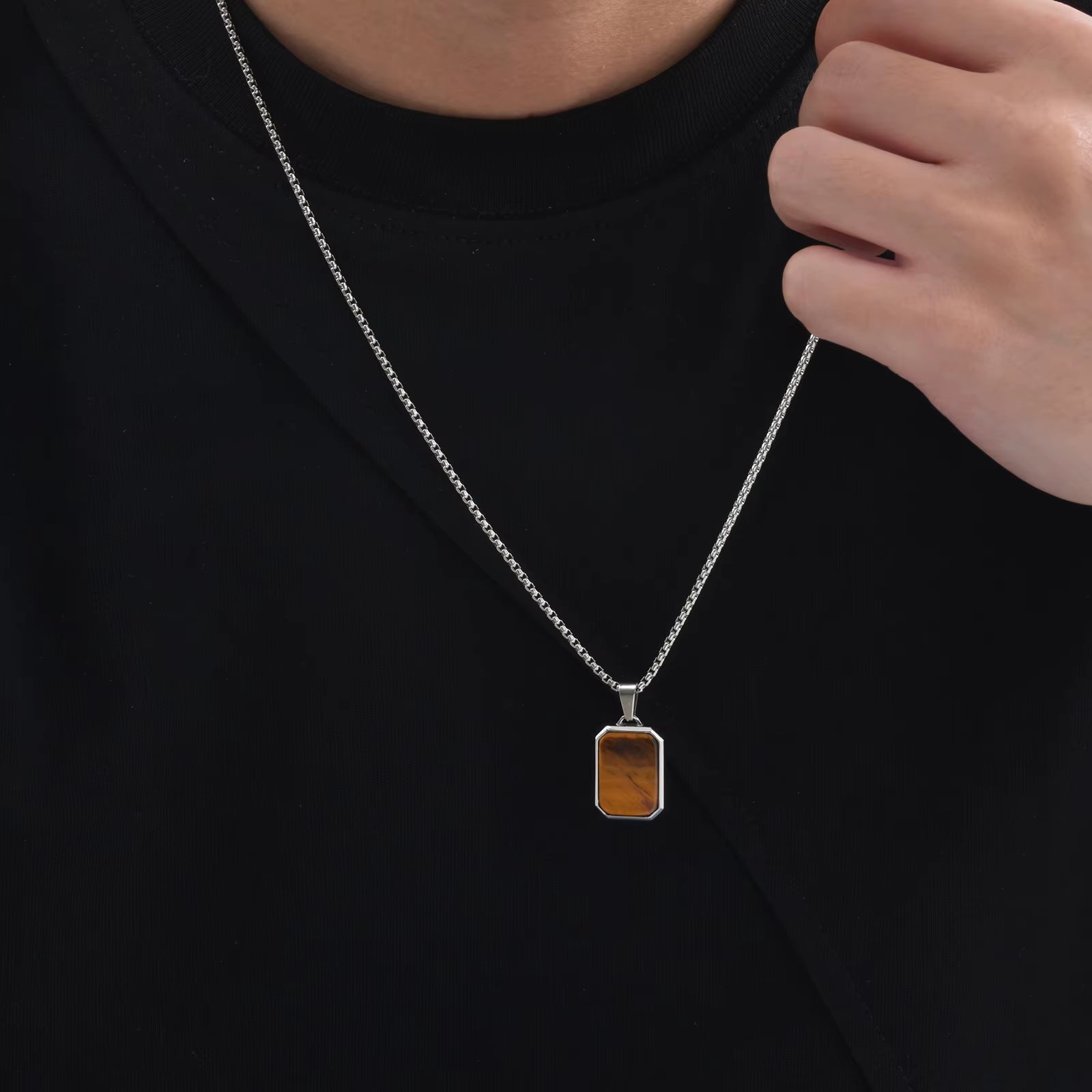 Square Stone Pendant Necklace